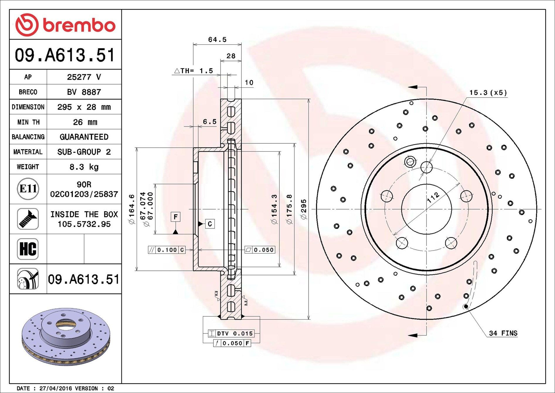 09A61351 Brembo Гальмо дискове переднє