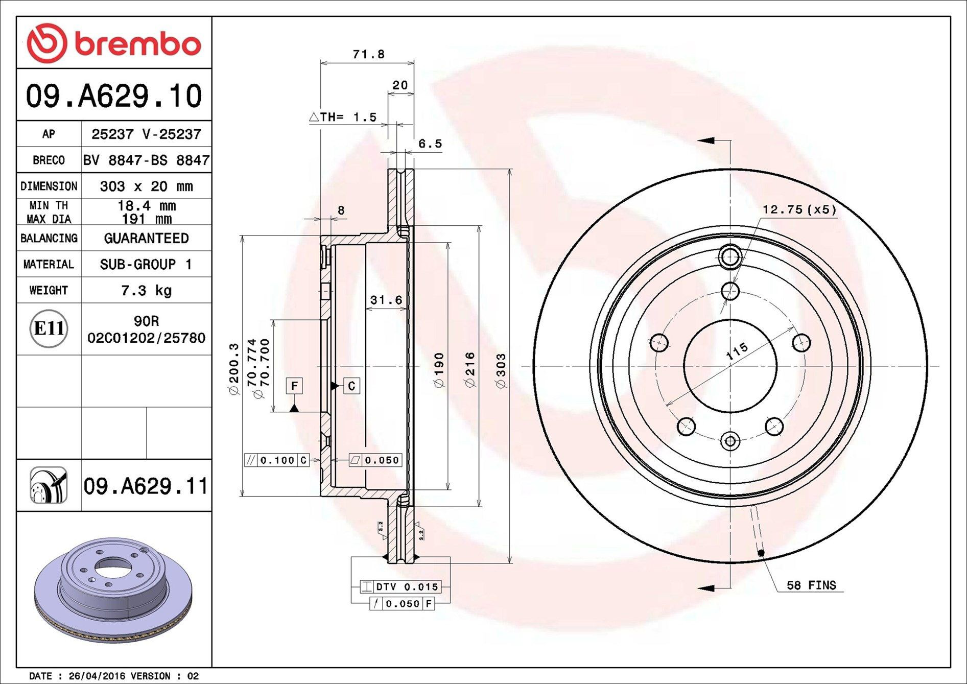 Задні дискові гальма Brembo 09A62911 ціна, від 54.40 USD