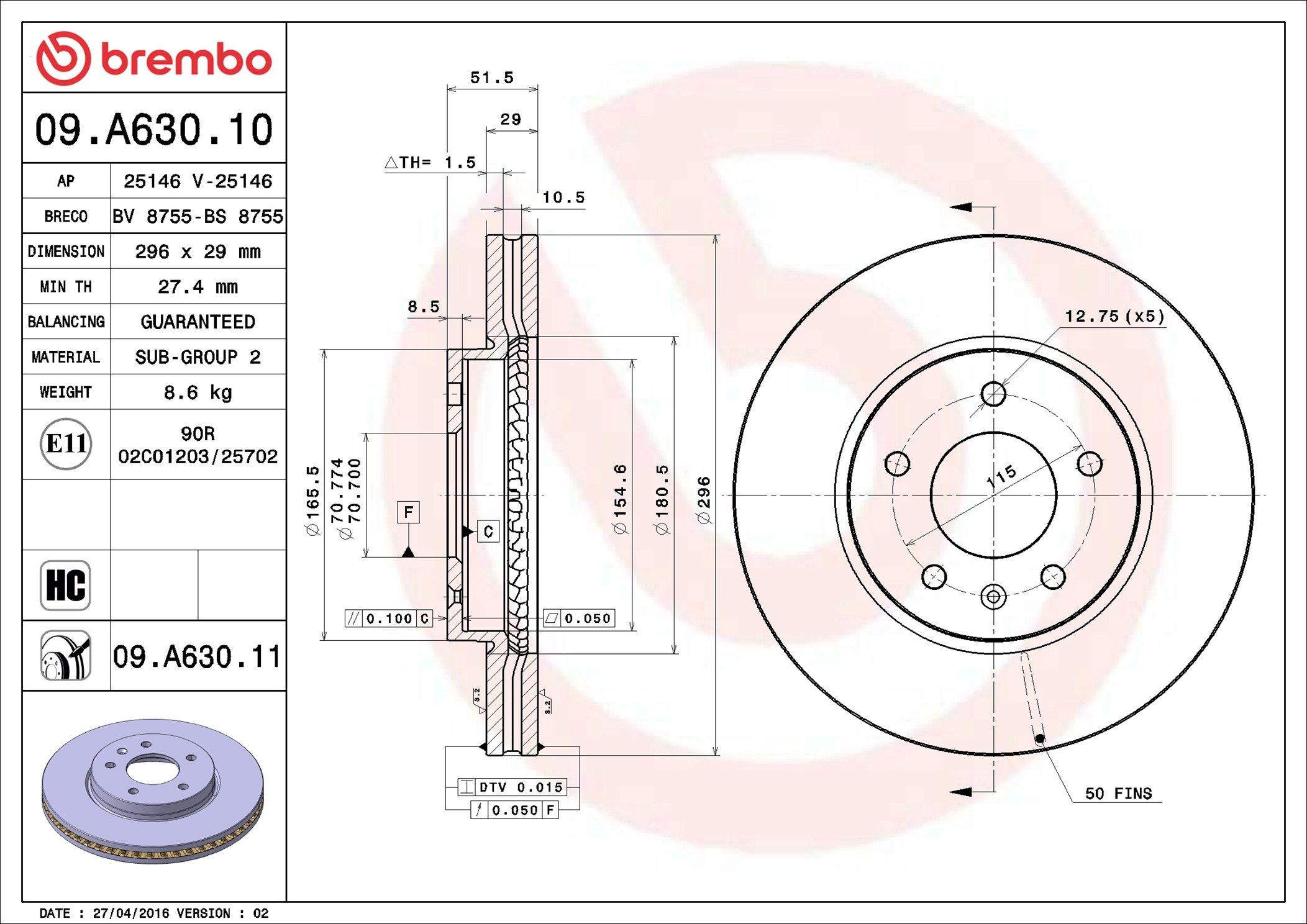 Купити 09A63010 Brembo Ротор гальмівний