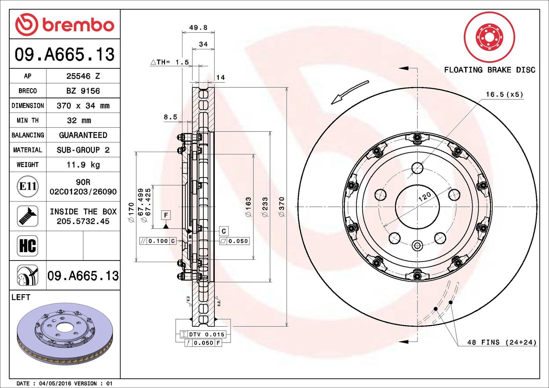 Купити 09A66513 Brembo Ротор гальмівний