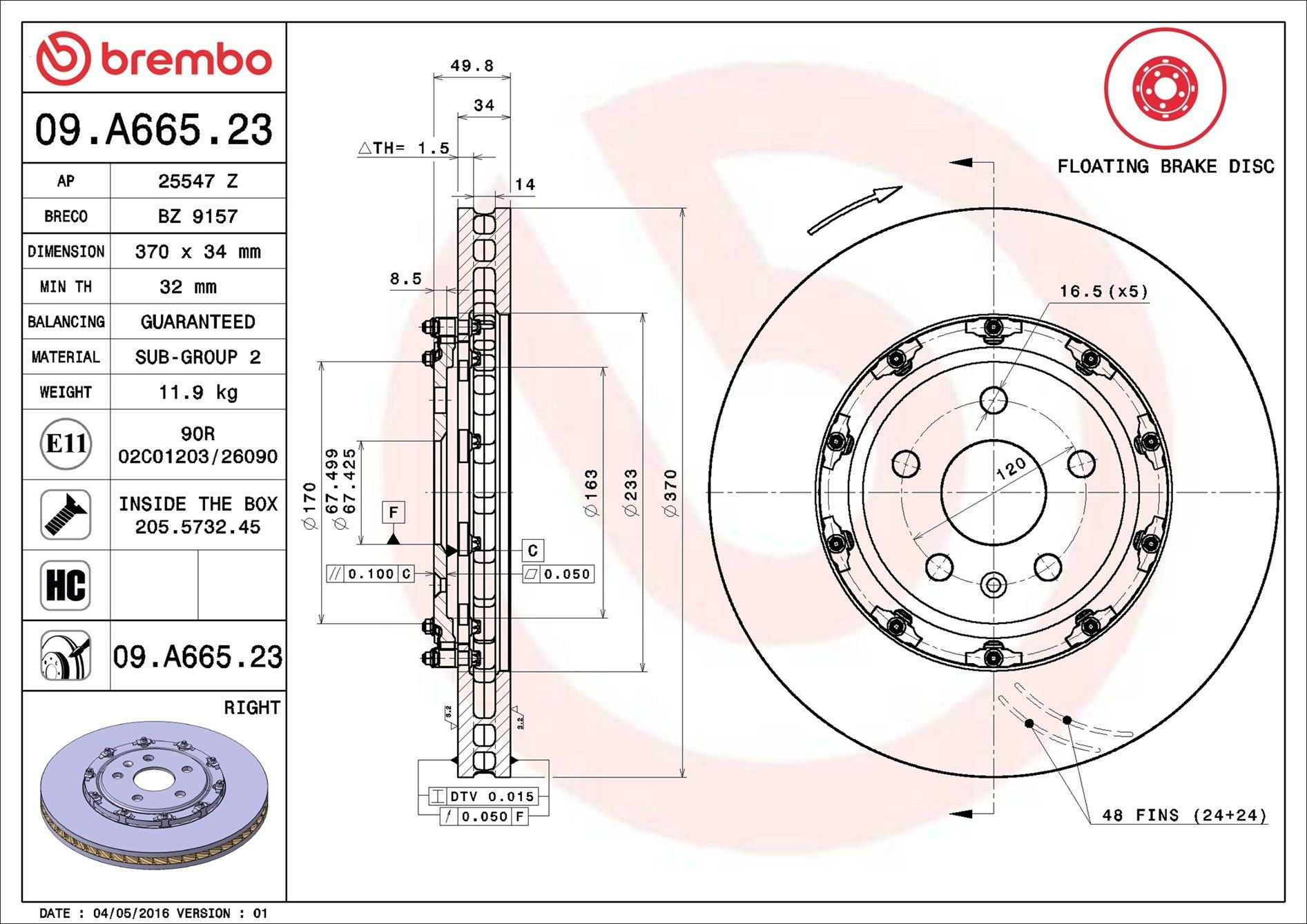 Диск переднього гальма Brembo 09A66523 ціна, від 434.13 USD