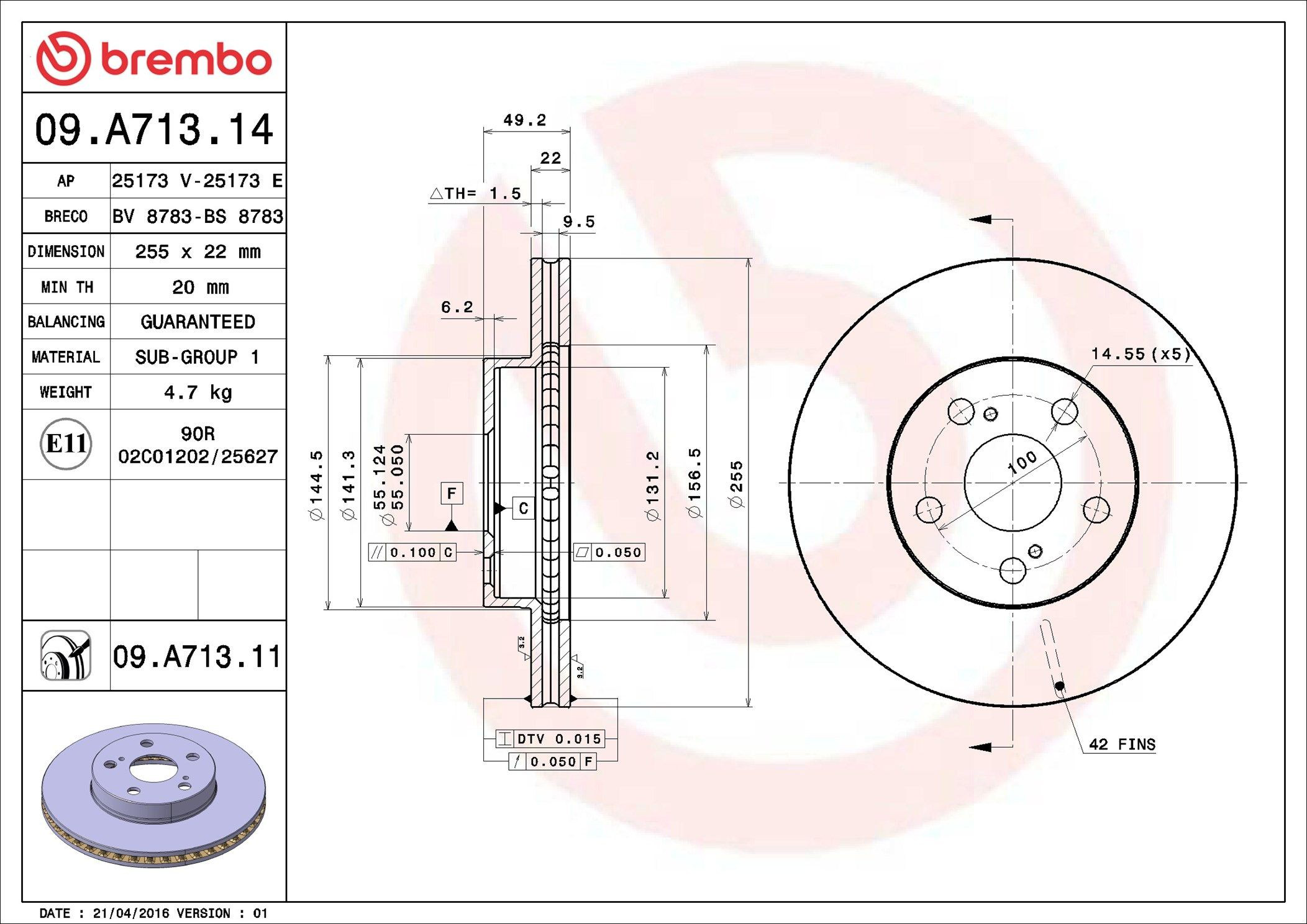 Диск переднього гальма Brembo 09A71311 ціна, від 26.72 USD