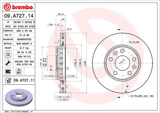 Гальмівні диски передні 09A72714 Brembo