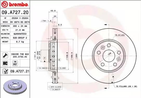 09A72721 Brembo Гальмо дискове переднє