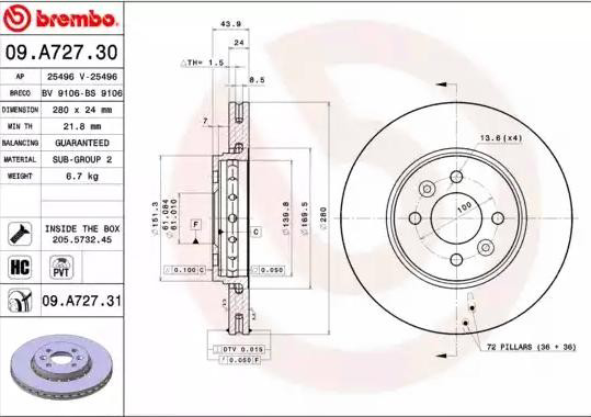 09A72731 Brembo Гальмо дискове переднє