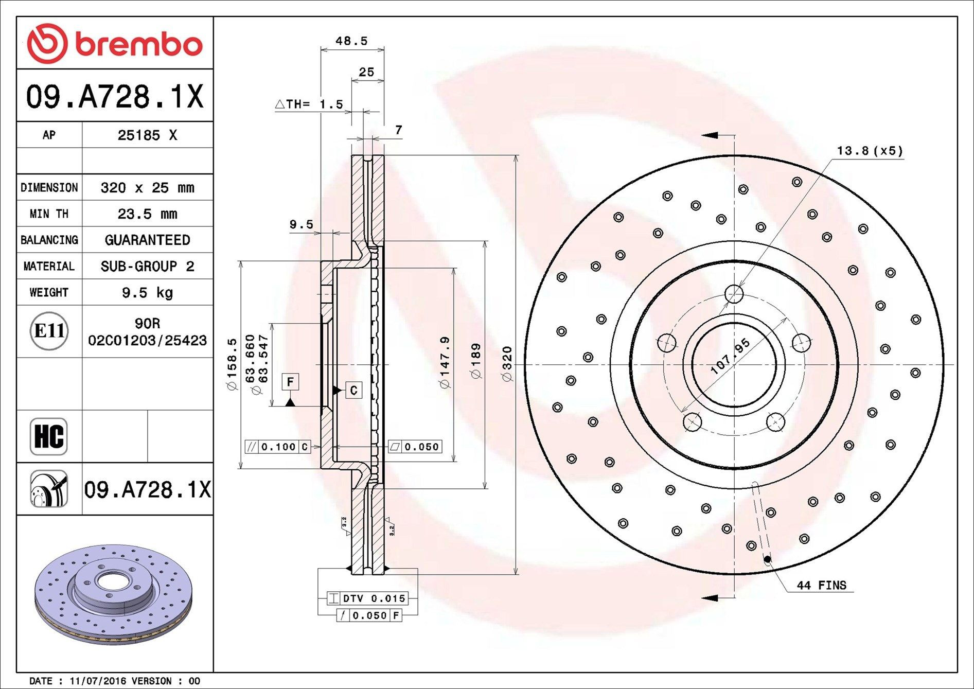 Диск переднього гальма Brembo 09A7281X ціна, від 65.34 USD