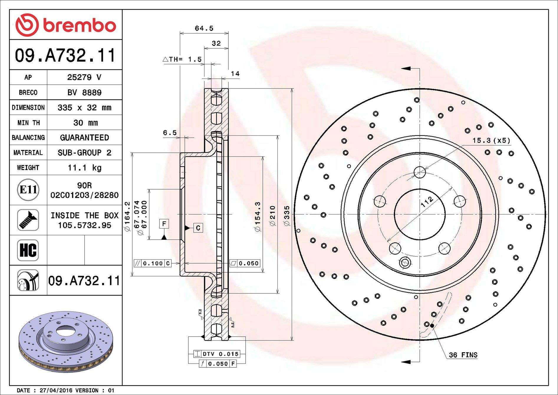 Купити 09A73211 Brembo Ротор гальмівний