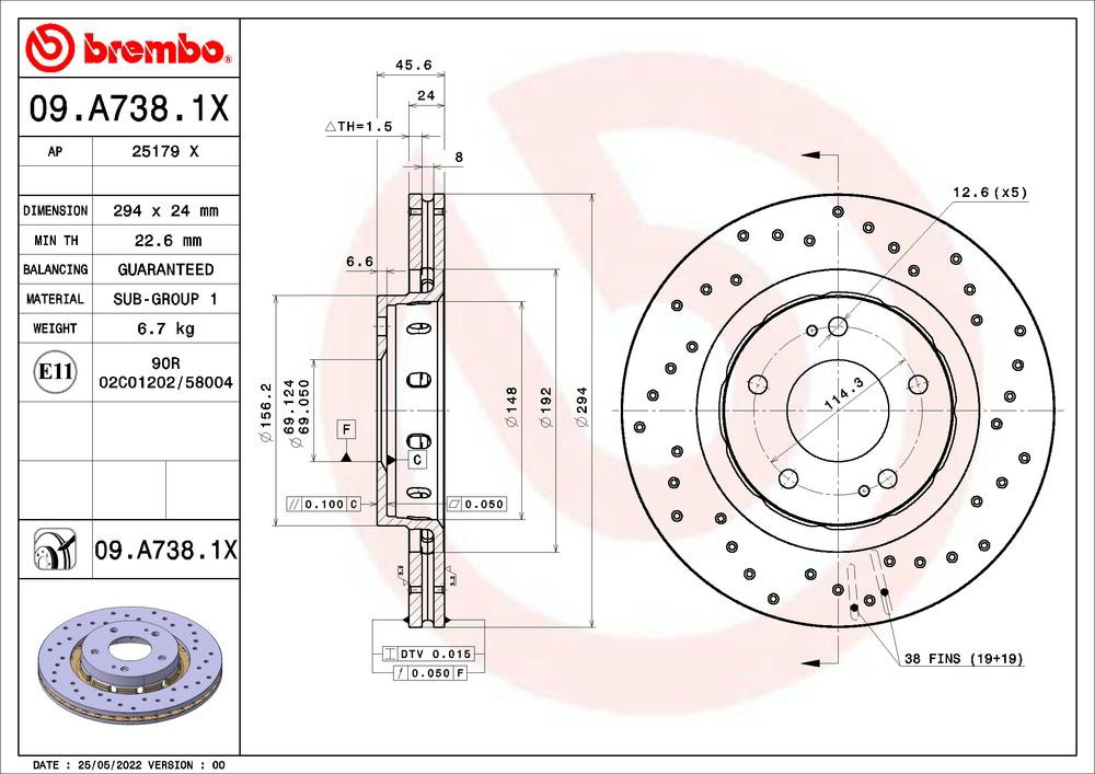 Купити 09A7381X Brembo Ротор гальмівний