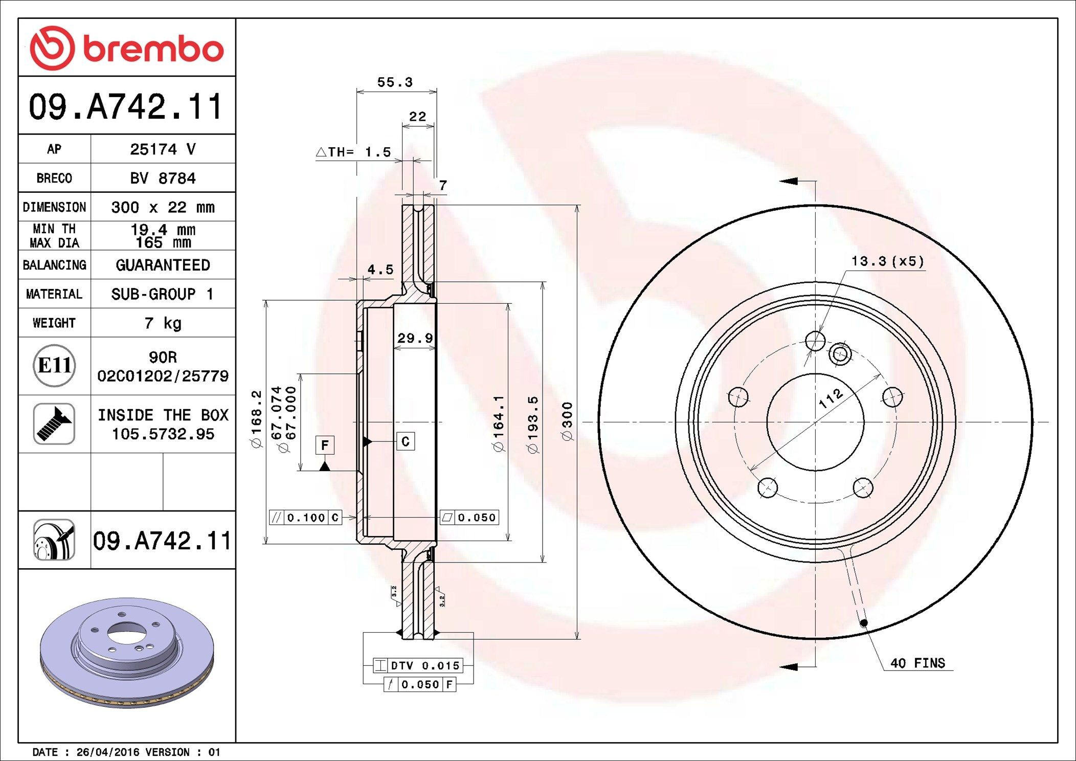 Купити 09A74211 Brembo Диск заднього гальма