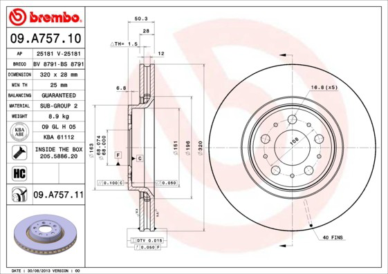 Купити 09A75711 Brembo Ротор гальмівний