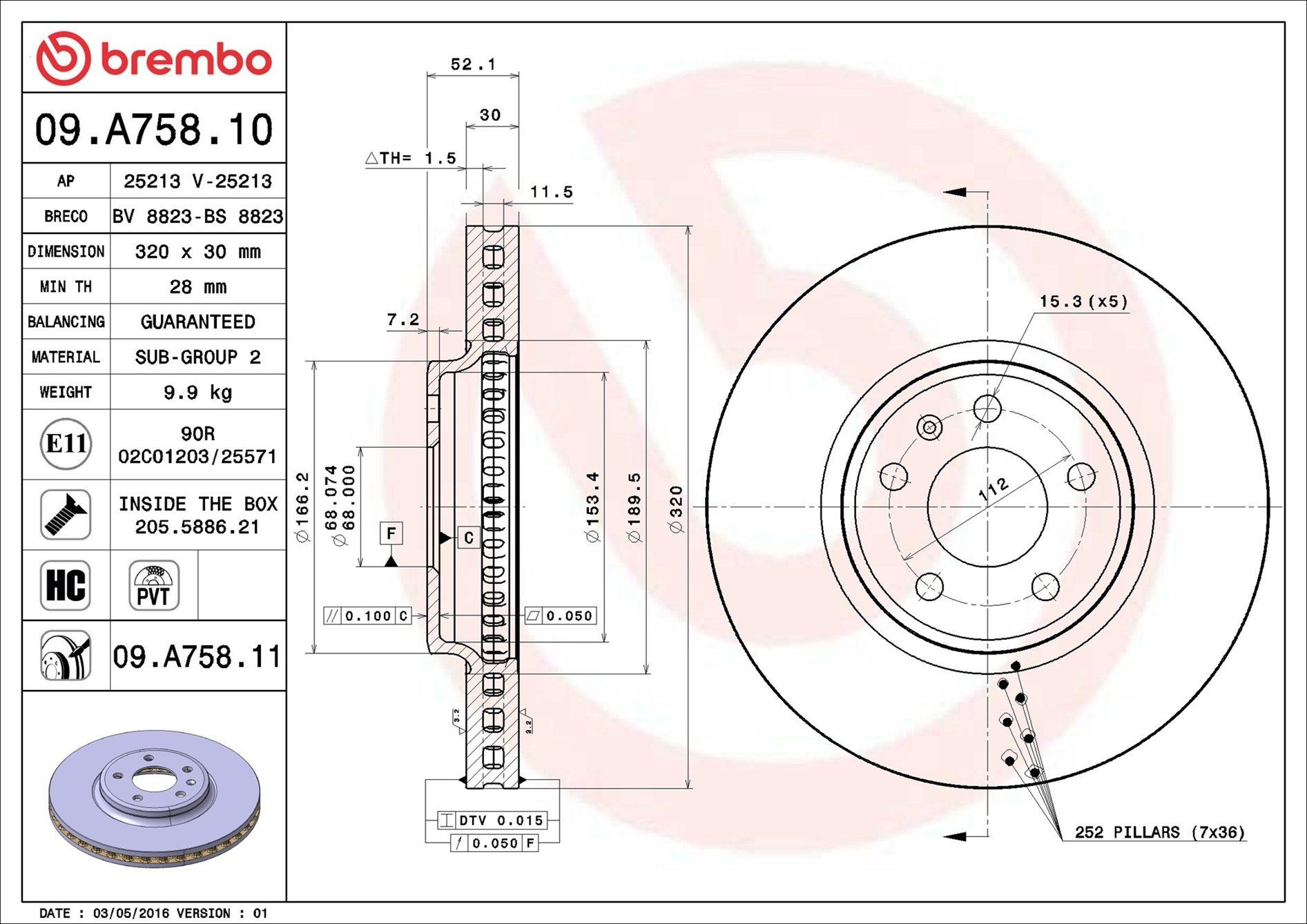 Диск переднього гальма Brembo 09A75811 ціна, від 79.00 USD