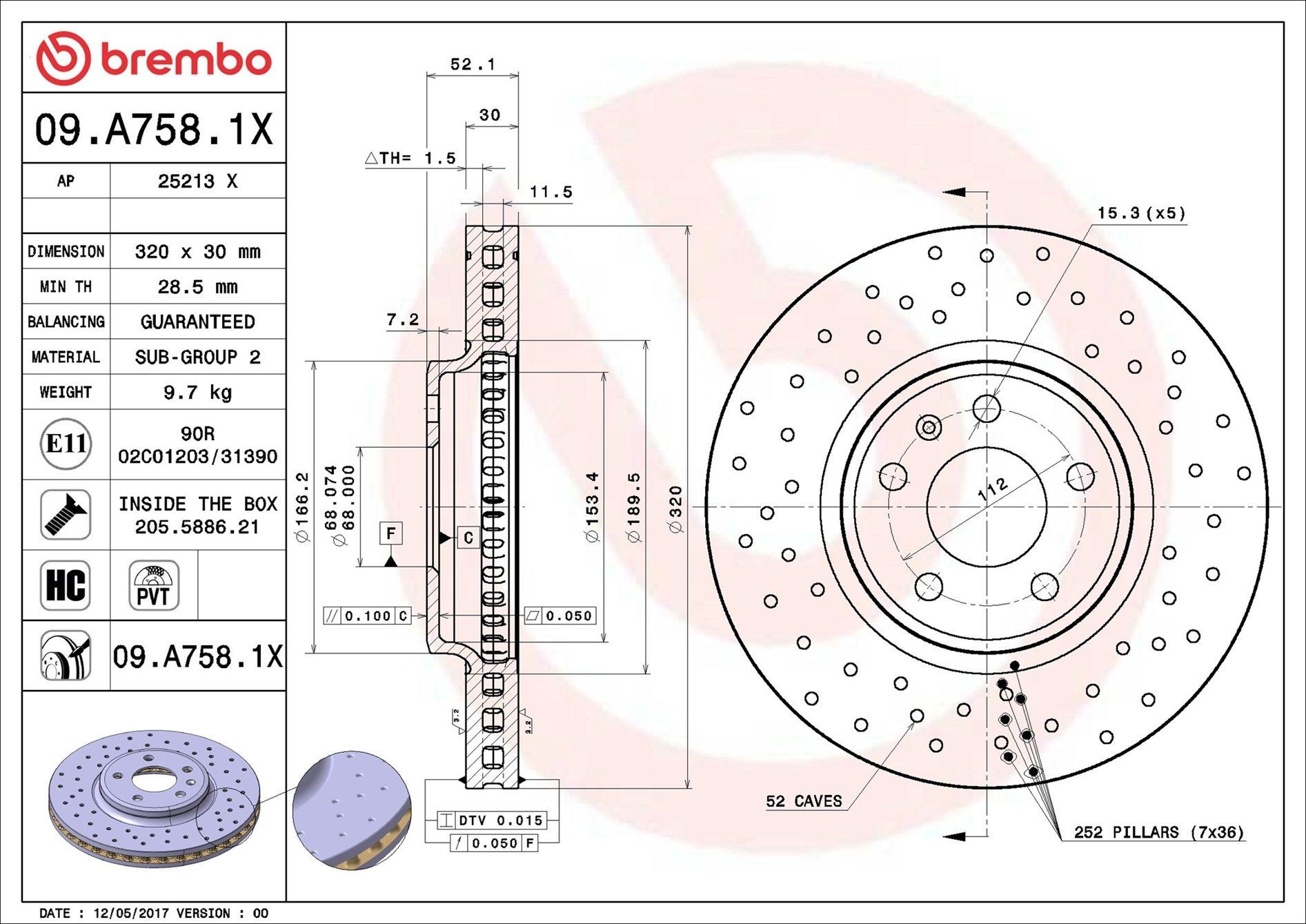 Диск переднього гальма Brembo 09A7581X ціна, від 129.91 USD