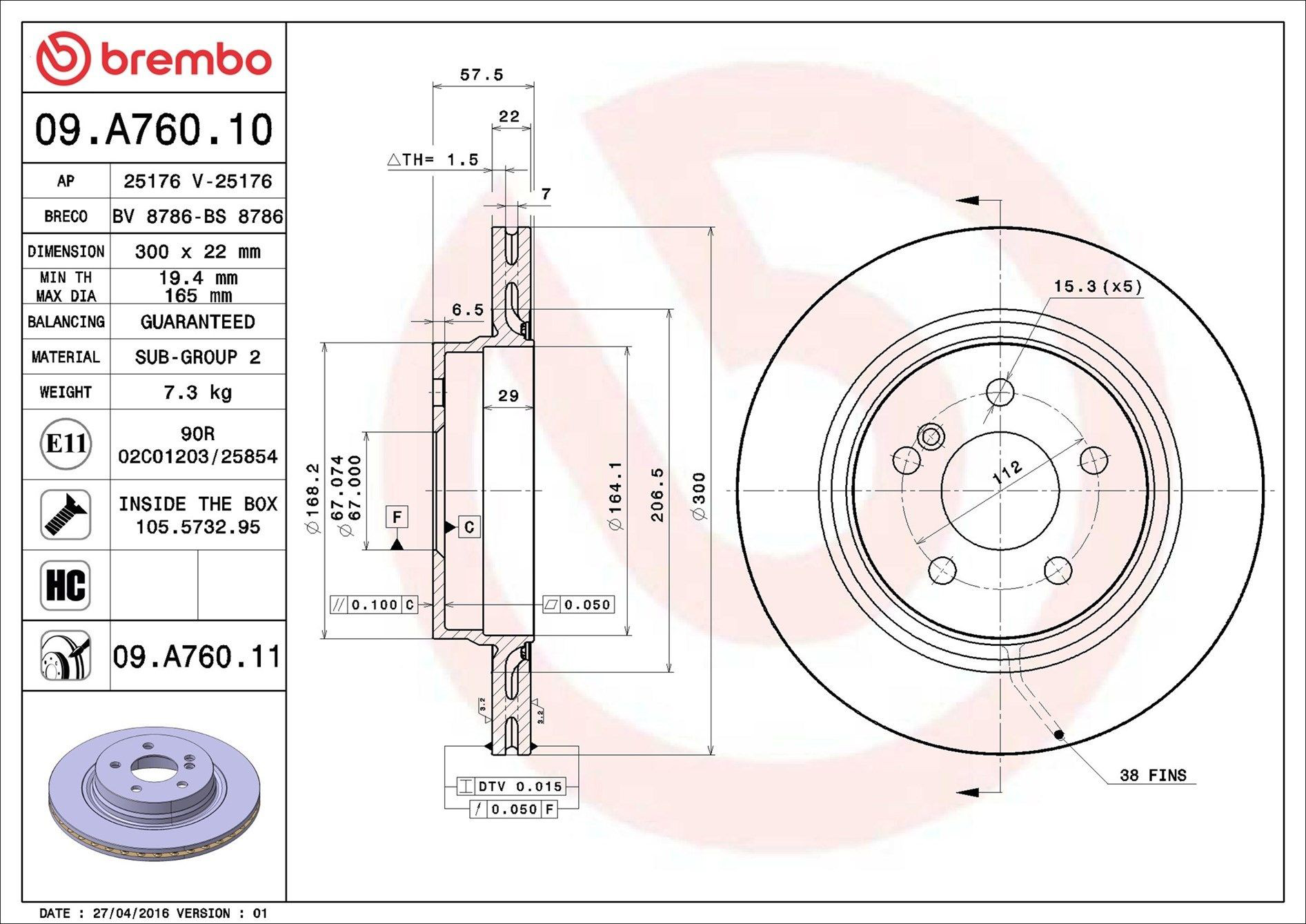 Задні дискові гальма Brembo 09A76011 ціна, від 58.66 USD