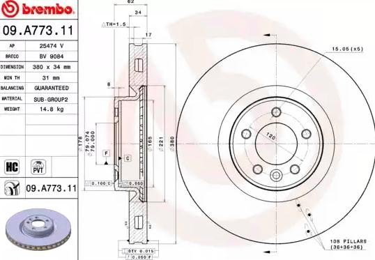 09A77311 Brembo Гальмо дискове переднє
