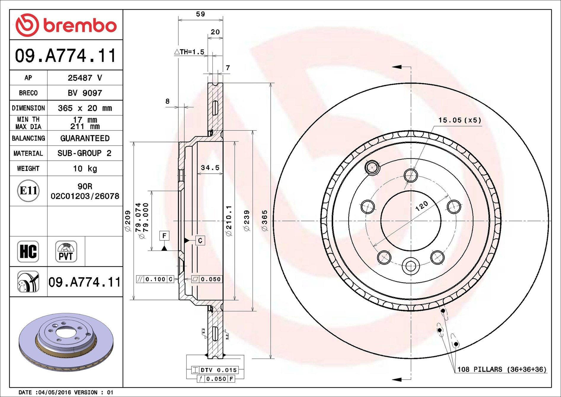 Купити 09A77411 Brembo Диск заднього гальма
