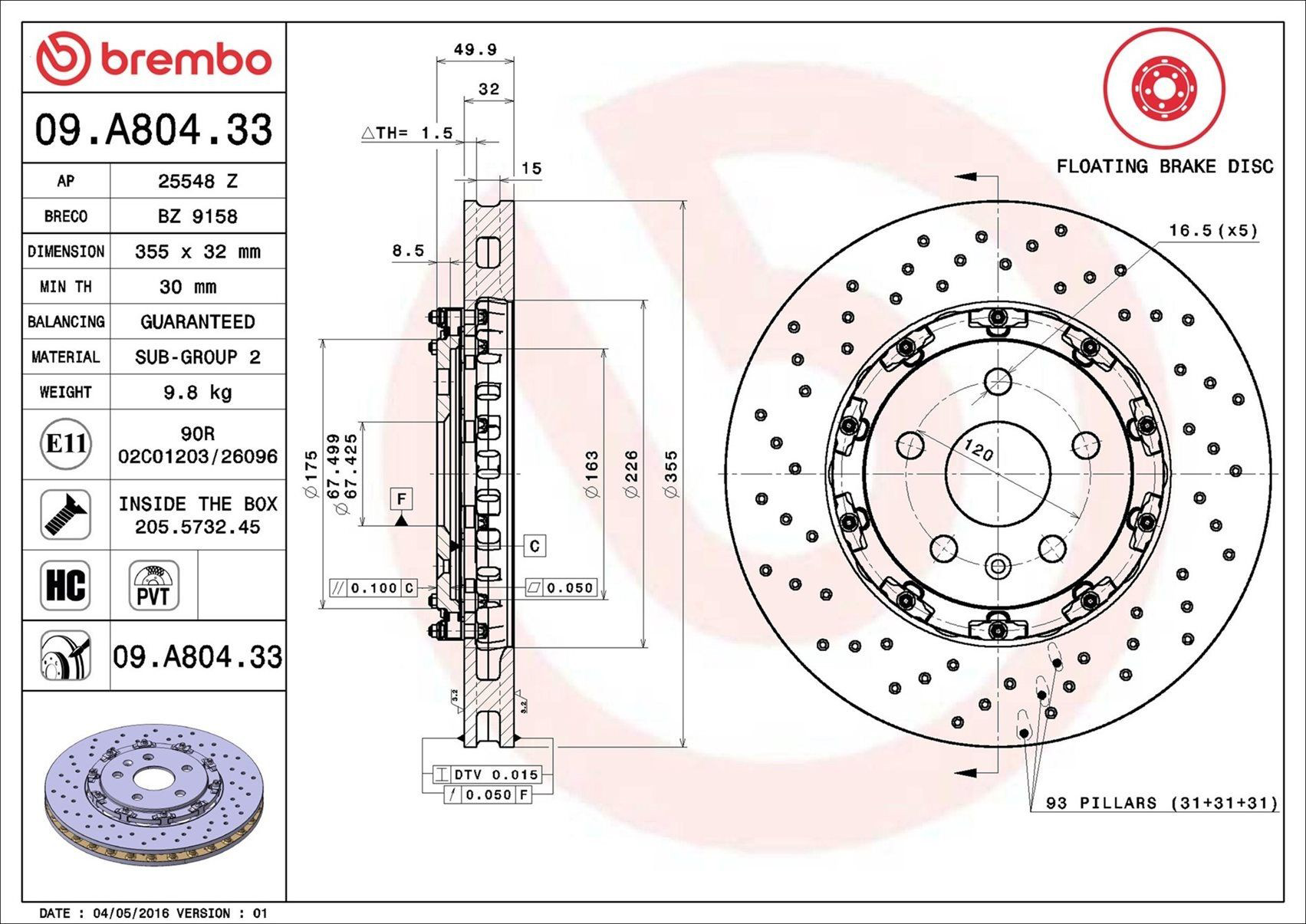 09A80433 Brembo Гальмо дискове переднє