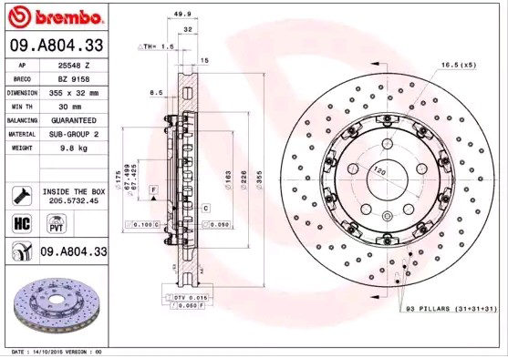 Диск гальмівний передній Brembo 09A80433
