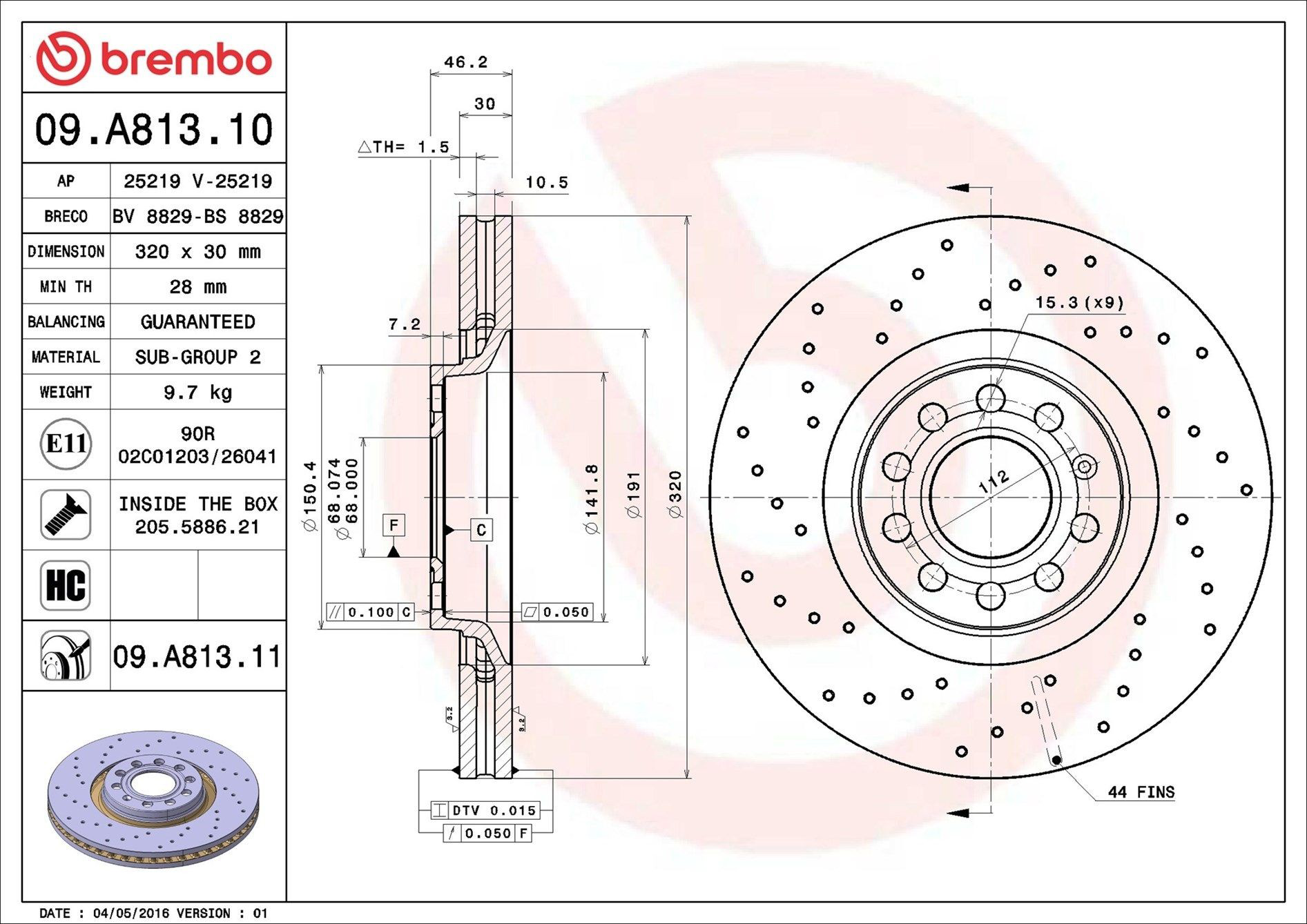09A81311 Brembo Гальмо дискове переднє