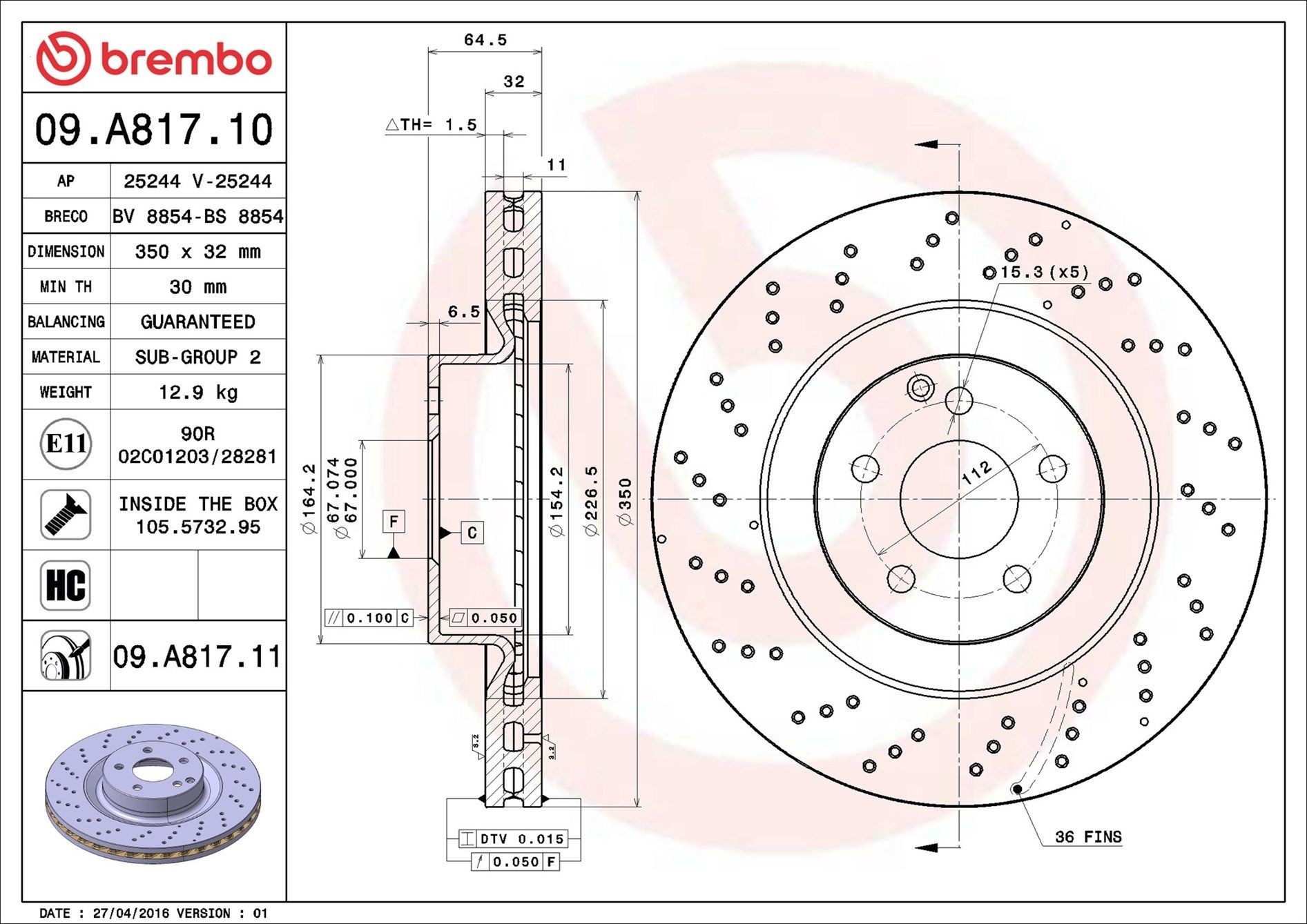 Диск переднього гальма Brembo 09A81711 ціна, від 95.02 USD