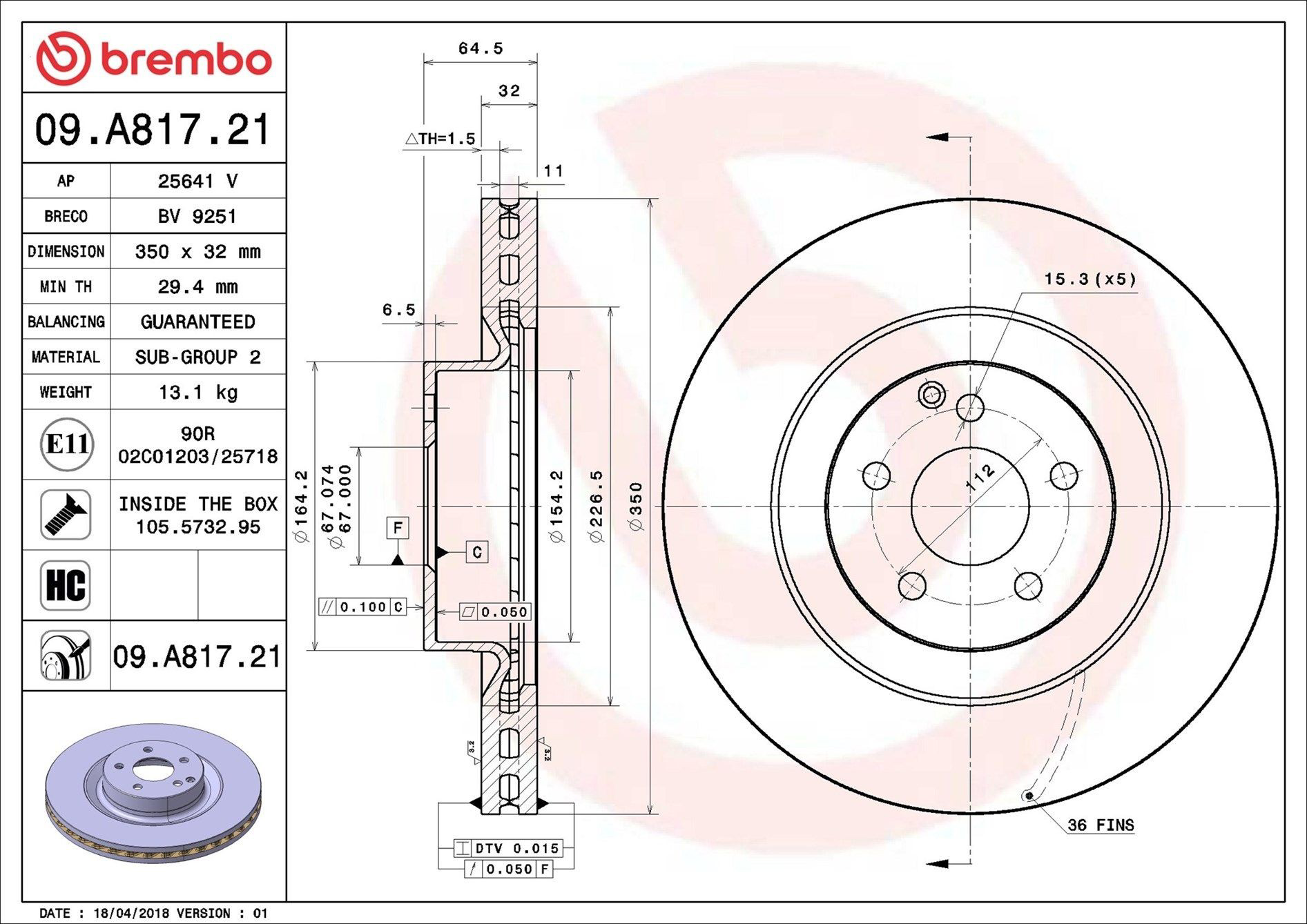 Купити 09A81721 Brembo Ротор гальмівний