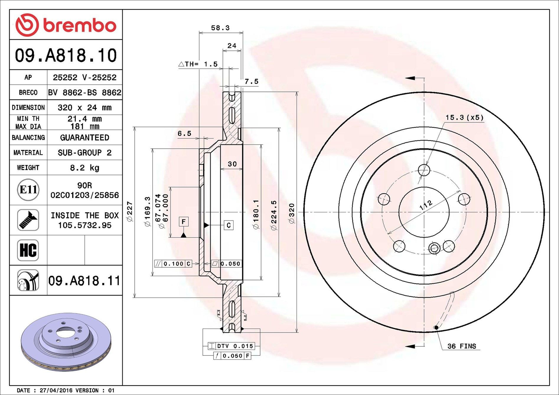09A81811 Brembo Дискові гальма
