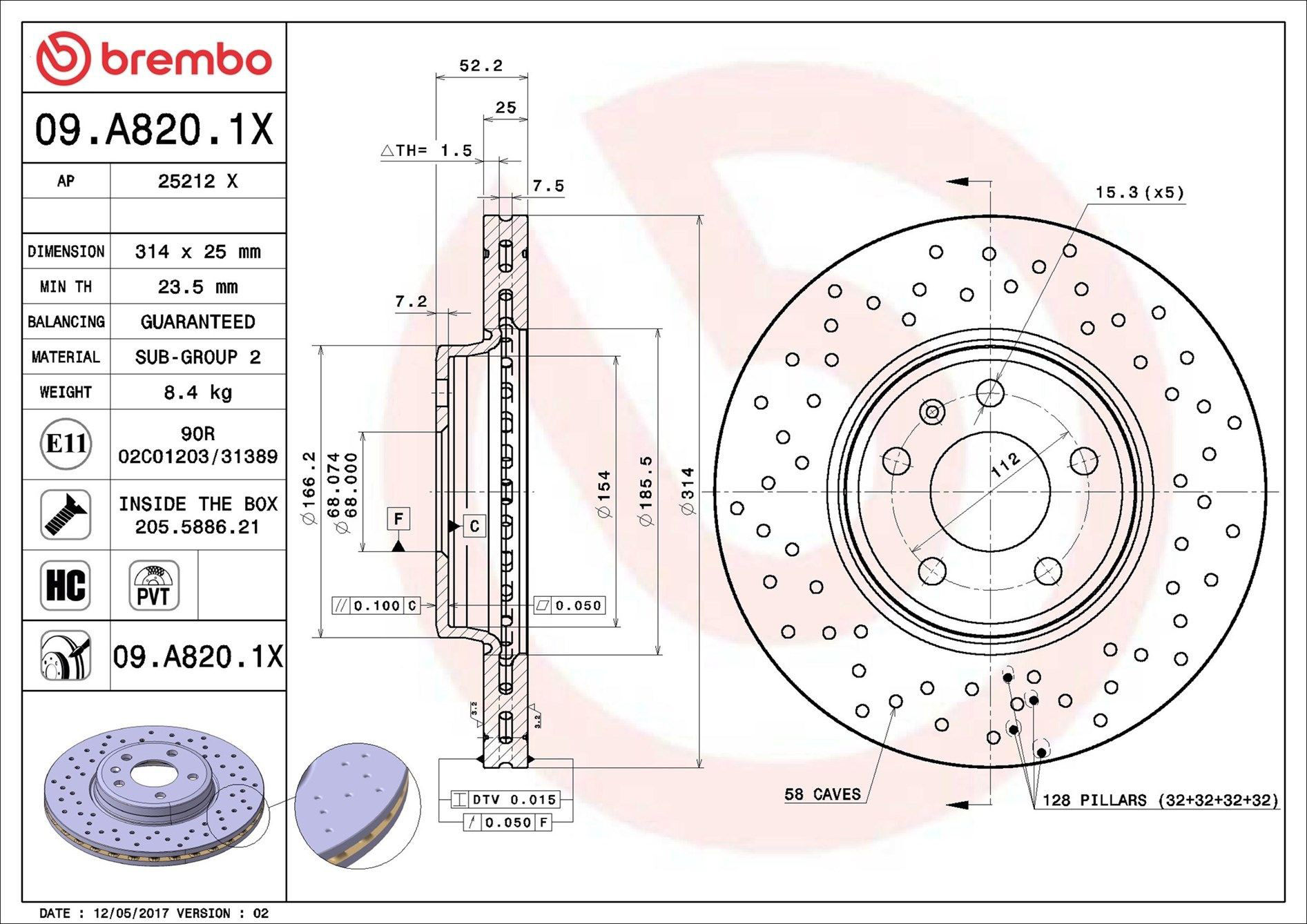 Диск переднього гальма Brembo 09A8201X ціна, від 66.46 USD