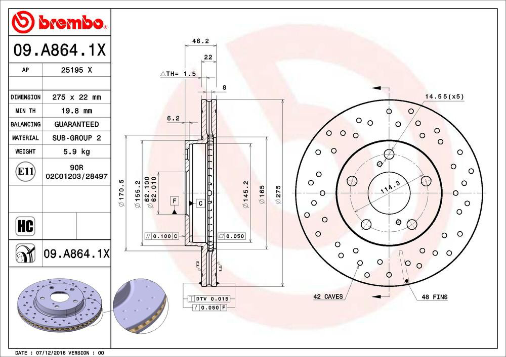 Диск гальмівний передній Brembo 09A8641X