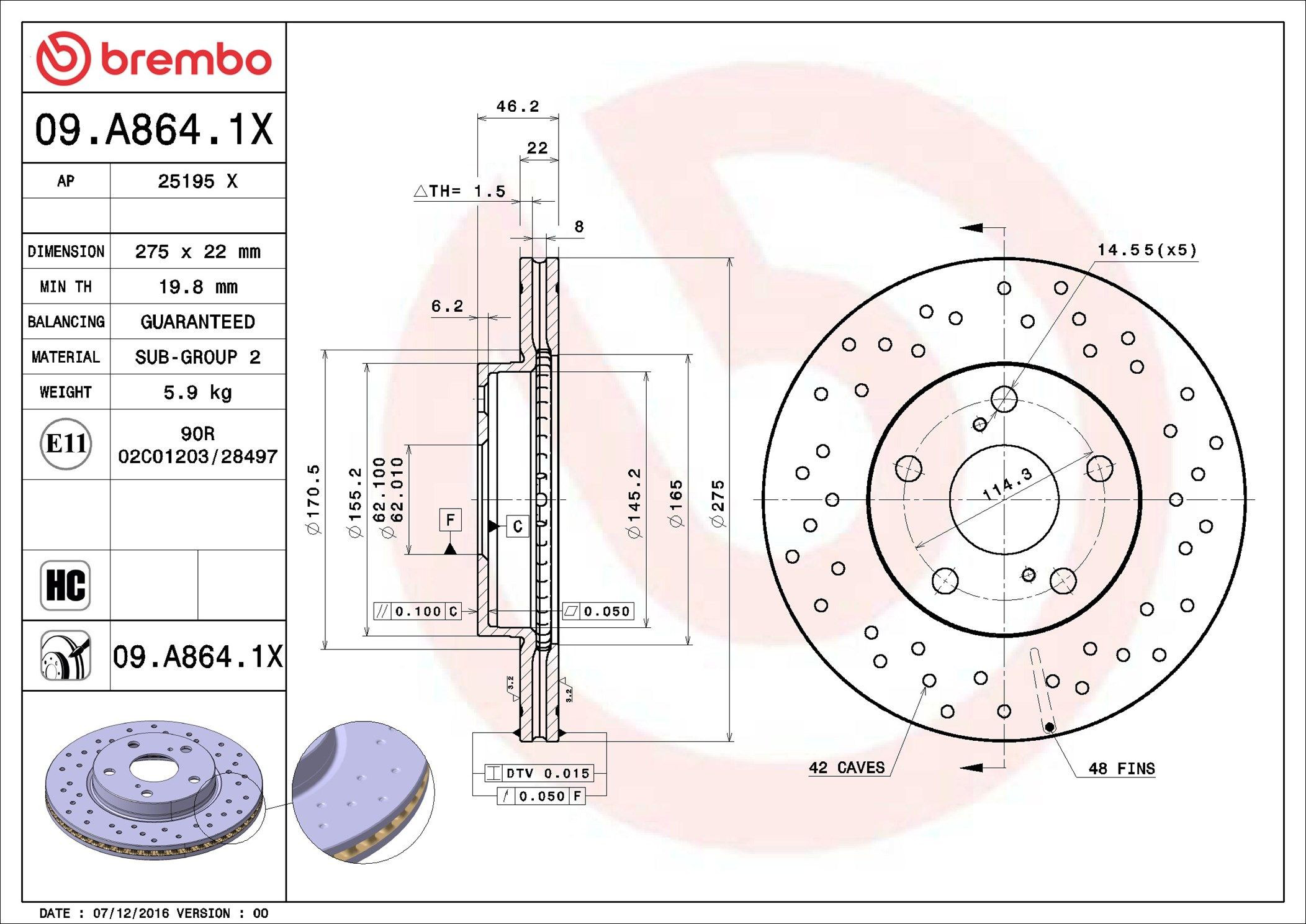 Диск переднього гальма Brembo 09A8641X ціна, від 43.90 USD
