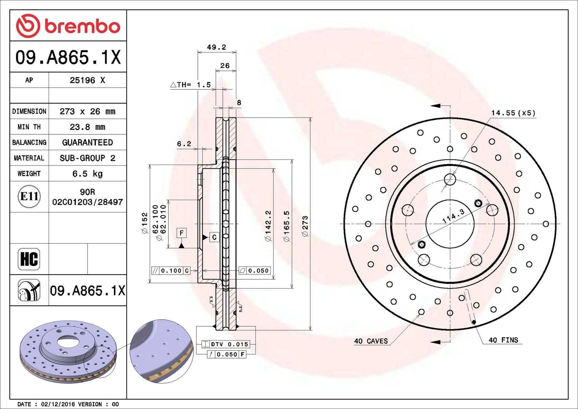 Диск переднього гальма Brembo 09A8651X ціна, від 45.66 USD