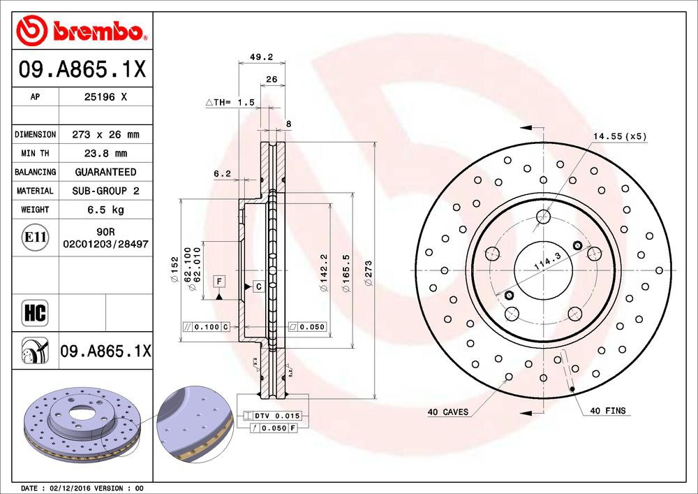 Диск гальмівний передній Brembo 09A8651X