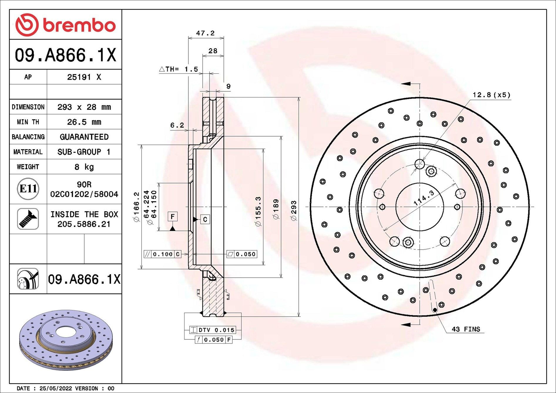 09A8661X Brembo Гальмо дискове переднє