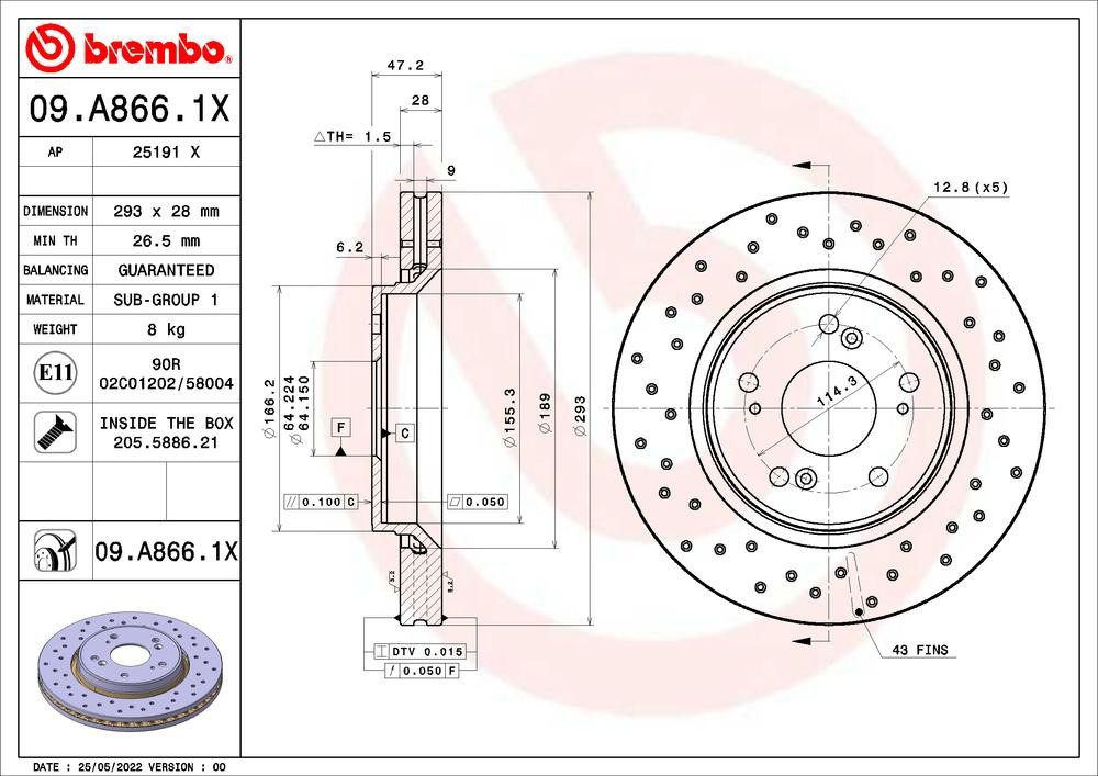 Купити 09A8661X Brembo Ротор гальмівний