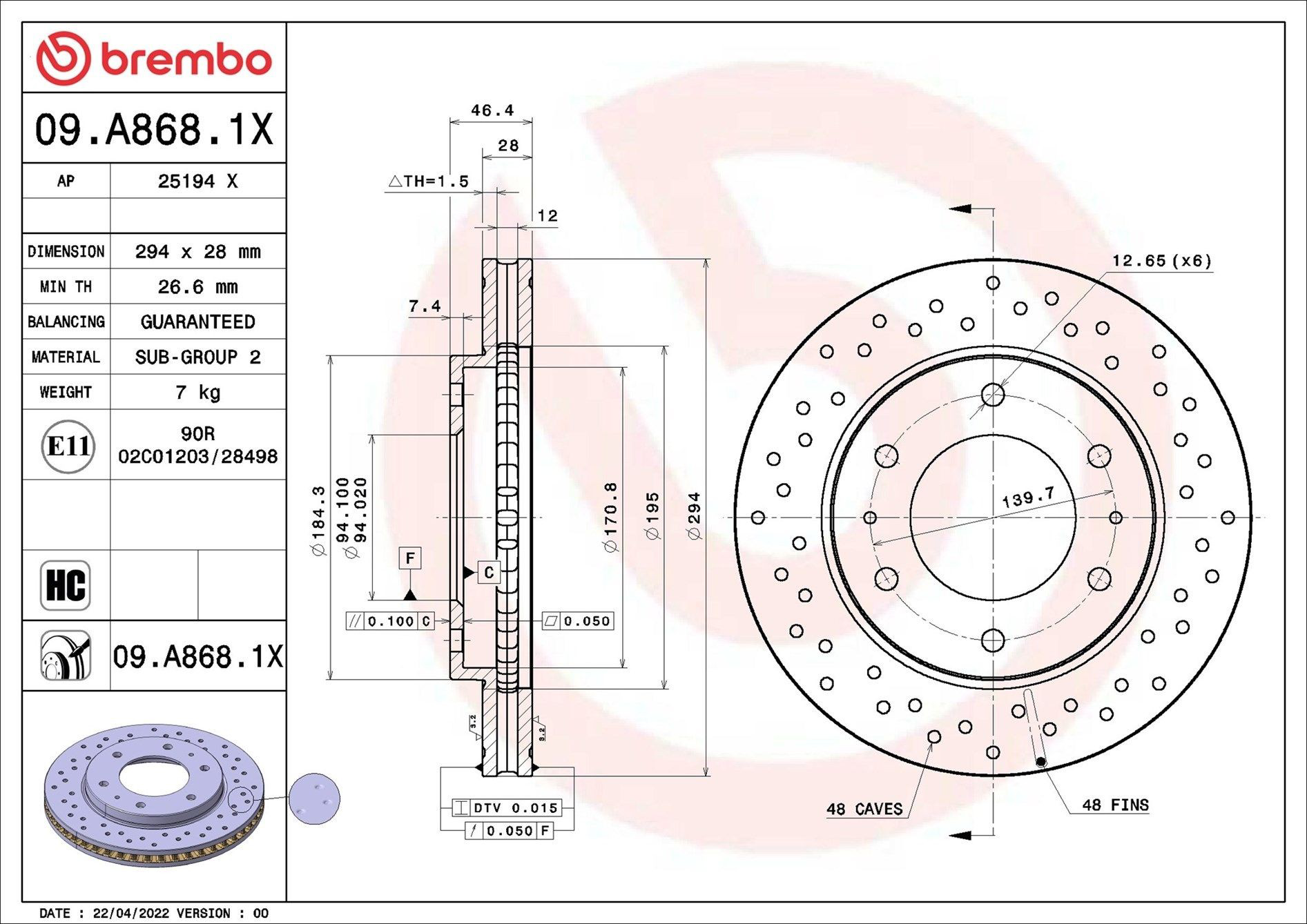 Диск переднього гальма Brembo 09A8681X ціна, від 45.43 USD