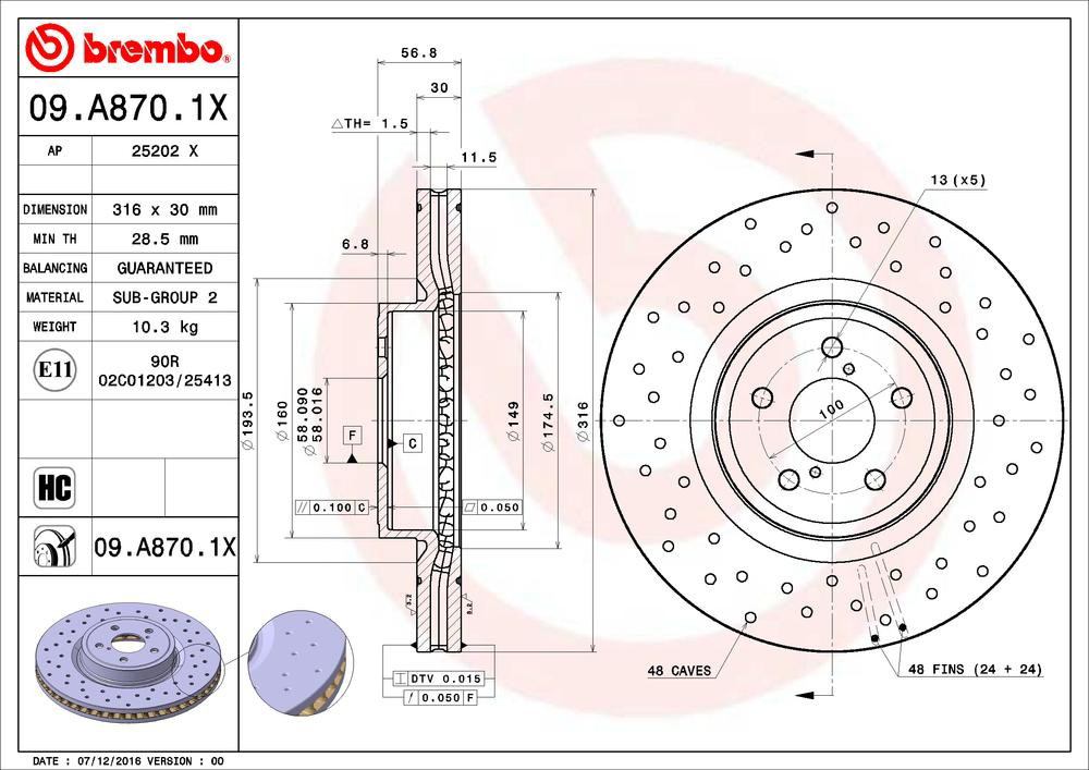 Купити 09A8701X Brembo Ротор гальмівний