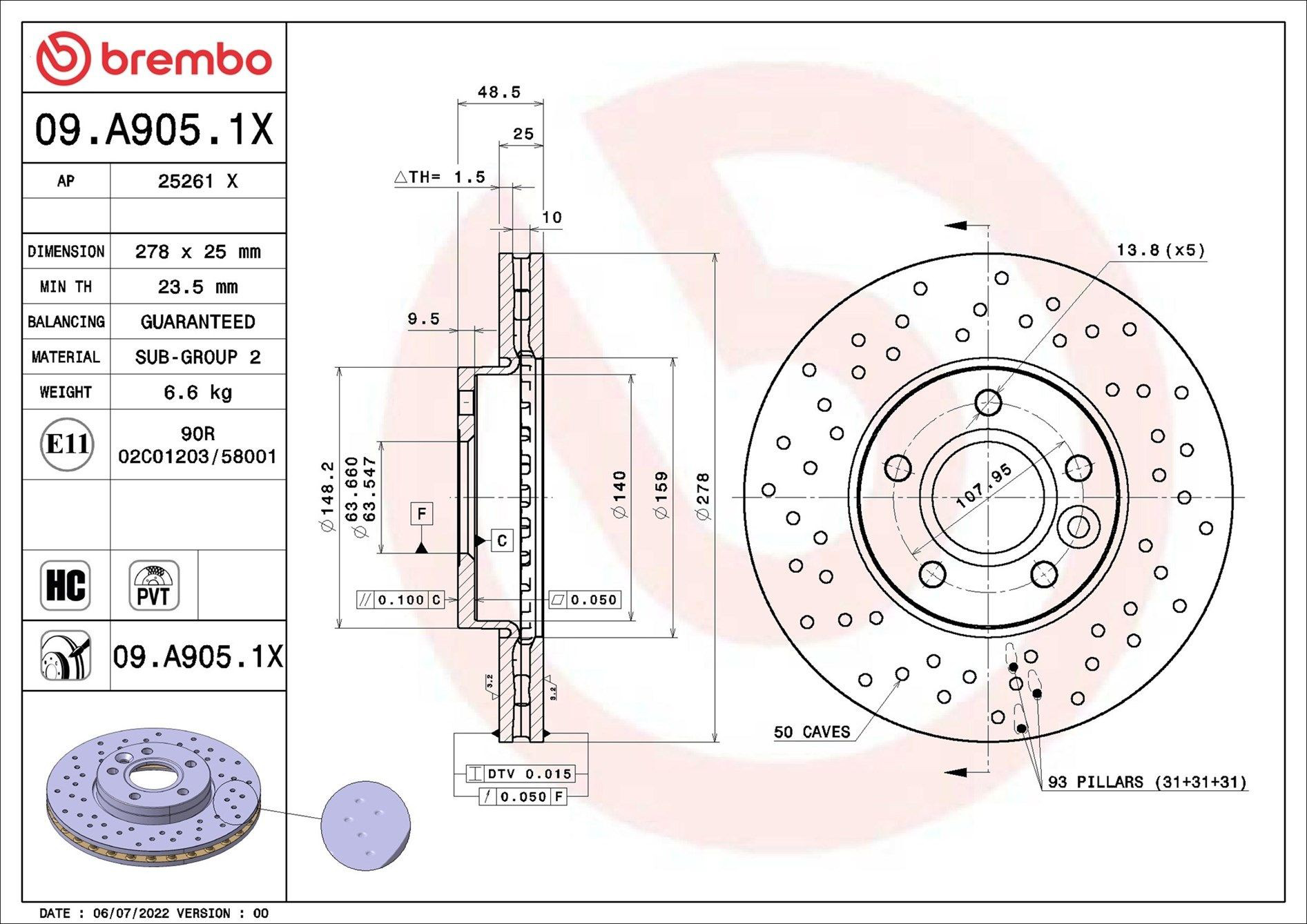Гальмівні диски передні 09A9051X Brembo