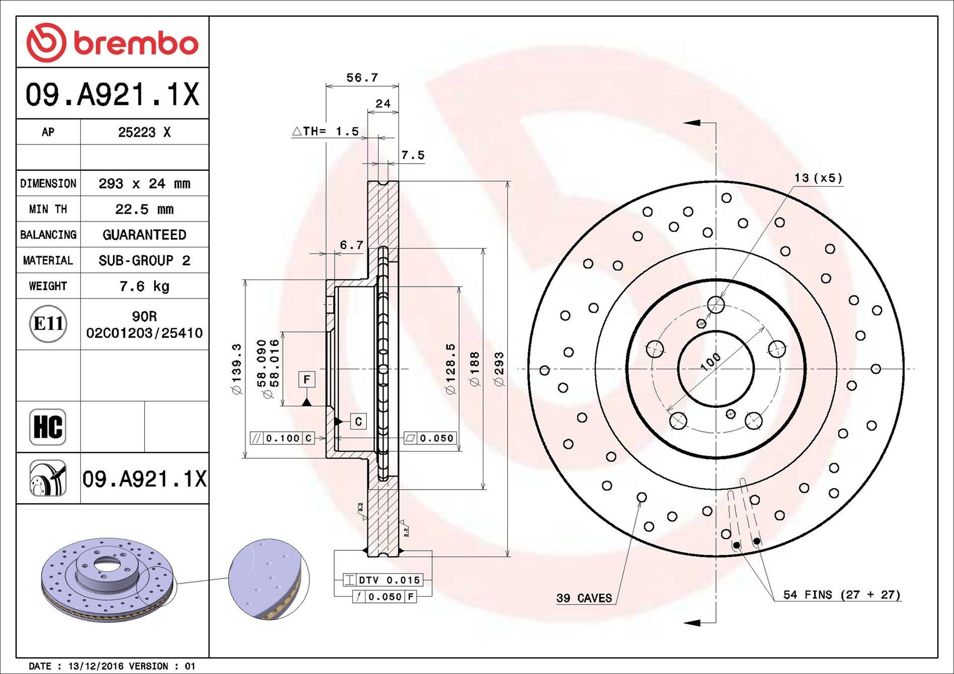 Купити 09A9211X Brembo Ротор гальмівний