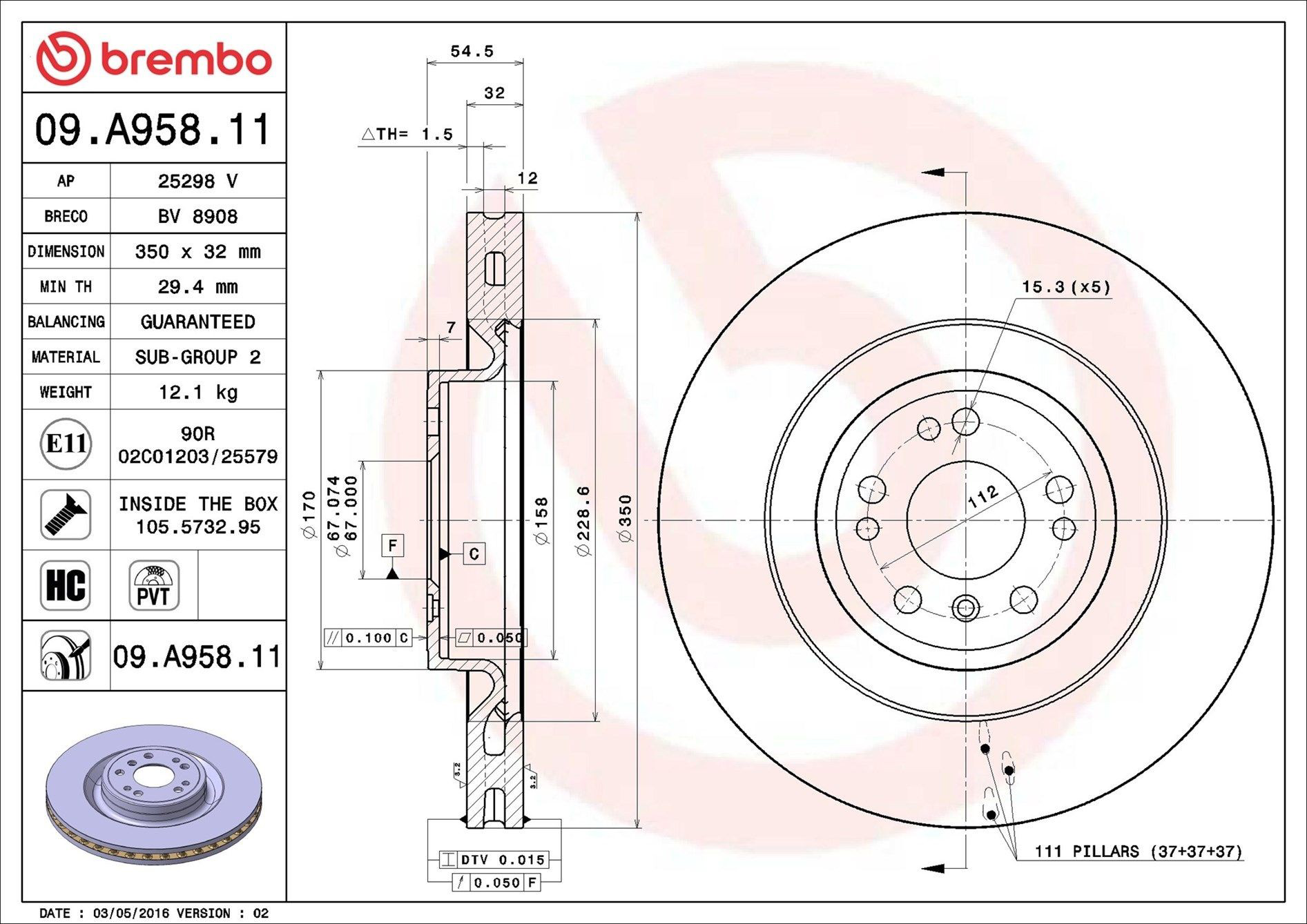 Купити 09A95811 Brembo Ротор гальмівний