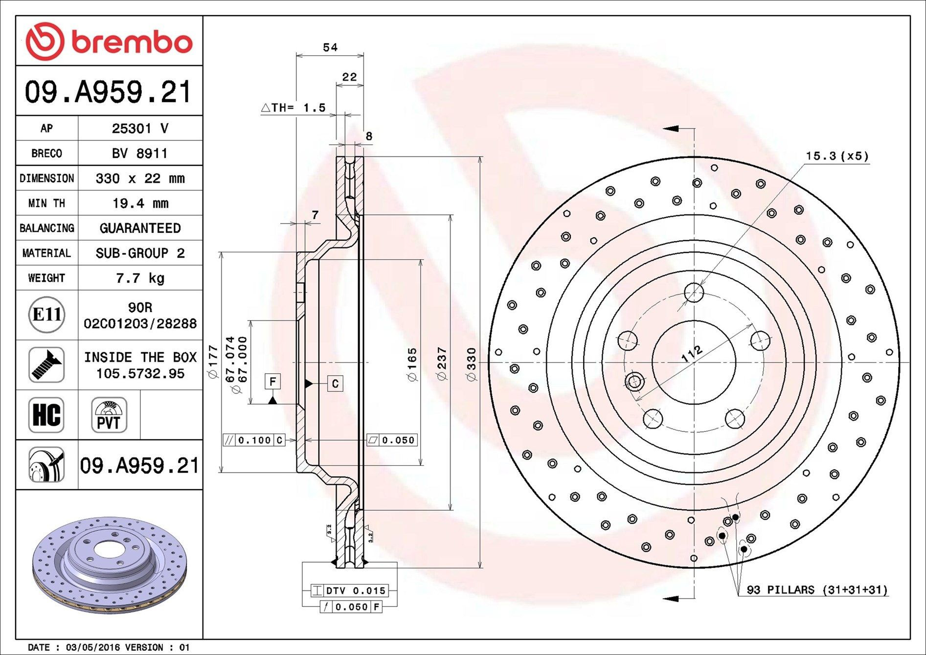 Задні дискові гальма Brembo 09A95921 ціна, від 88.14 USD
