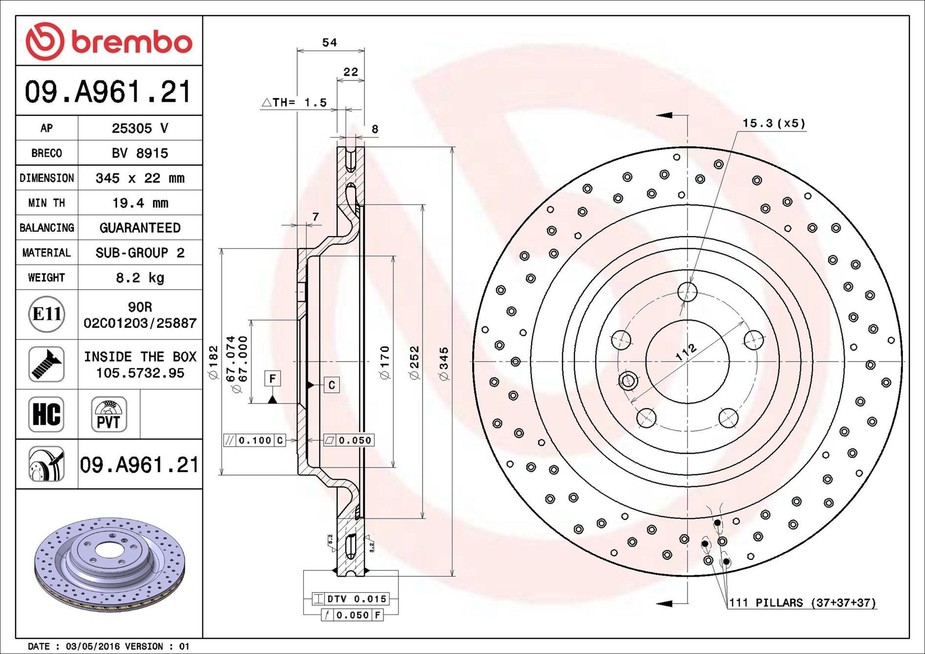 Задні дискові гальма Brembo 09A96121 ціна, від 98.21 USD