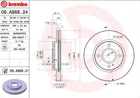 09A96824 Brembo Гальмо дискове переднє