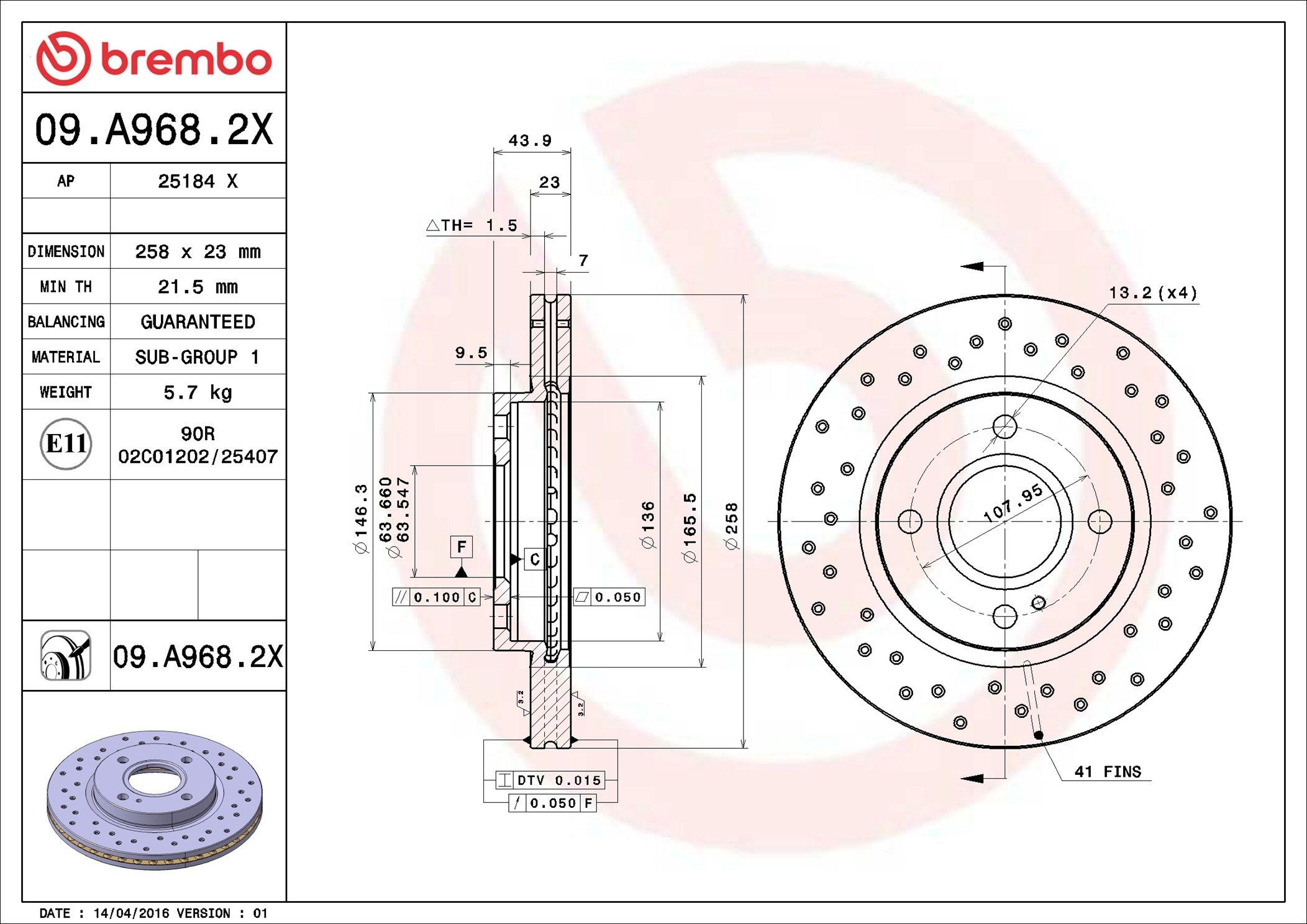 Диск переднього гальма Brembo 09A9682X ціна, від 43.69 USD