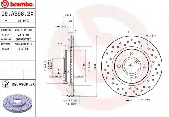 Диск переднього гальма Brembo 09A9682X ціна, від 43.69 USD