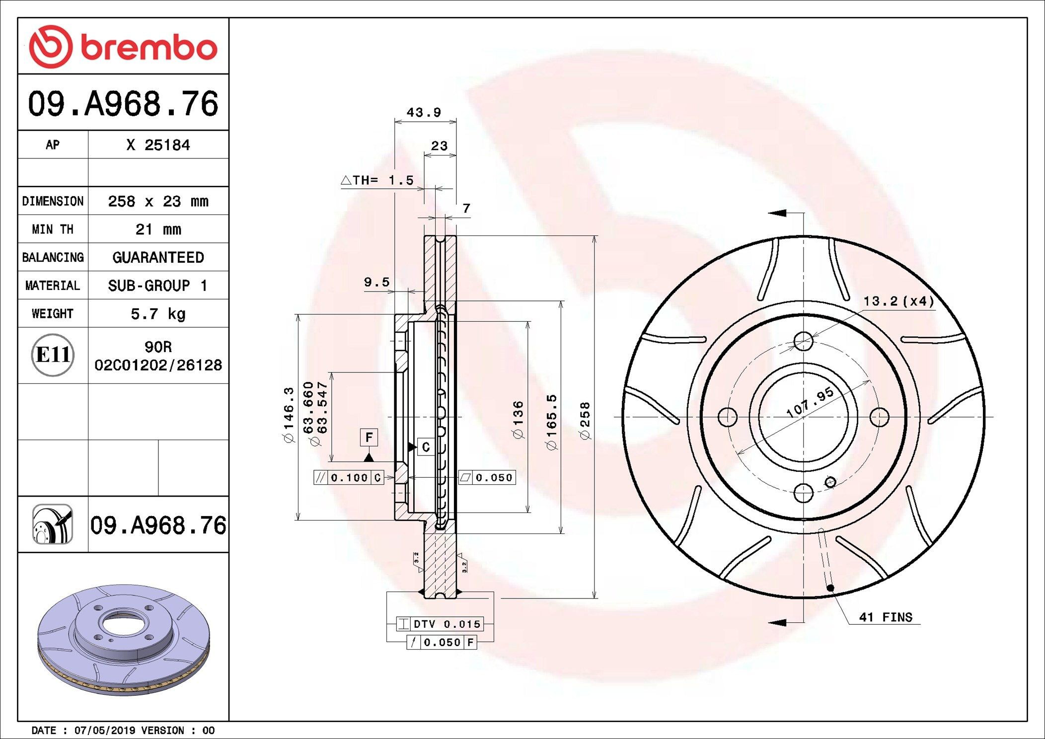 Диск переднього гальма Brembo 09A96876 ціна, від 53.83 USD