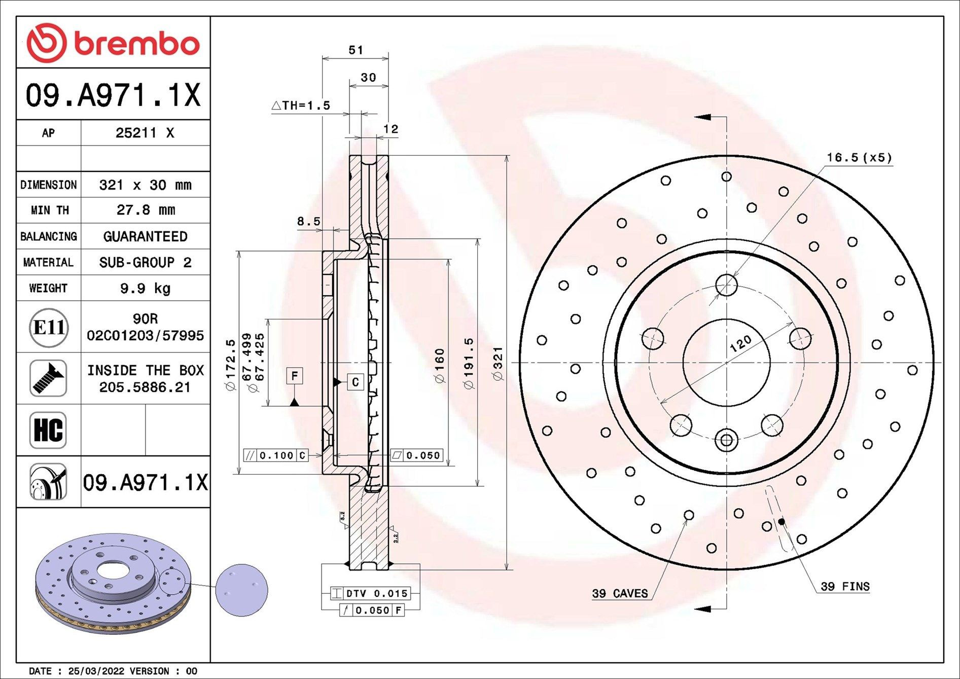 09A9711X Brembo Гальмо дискове переднє