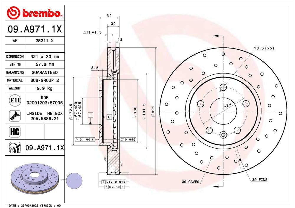 Купити 09A9711X Brembo Ротор гальмівний