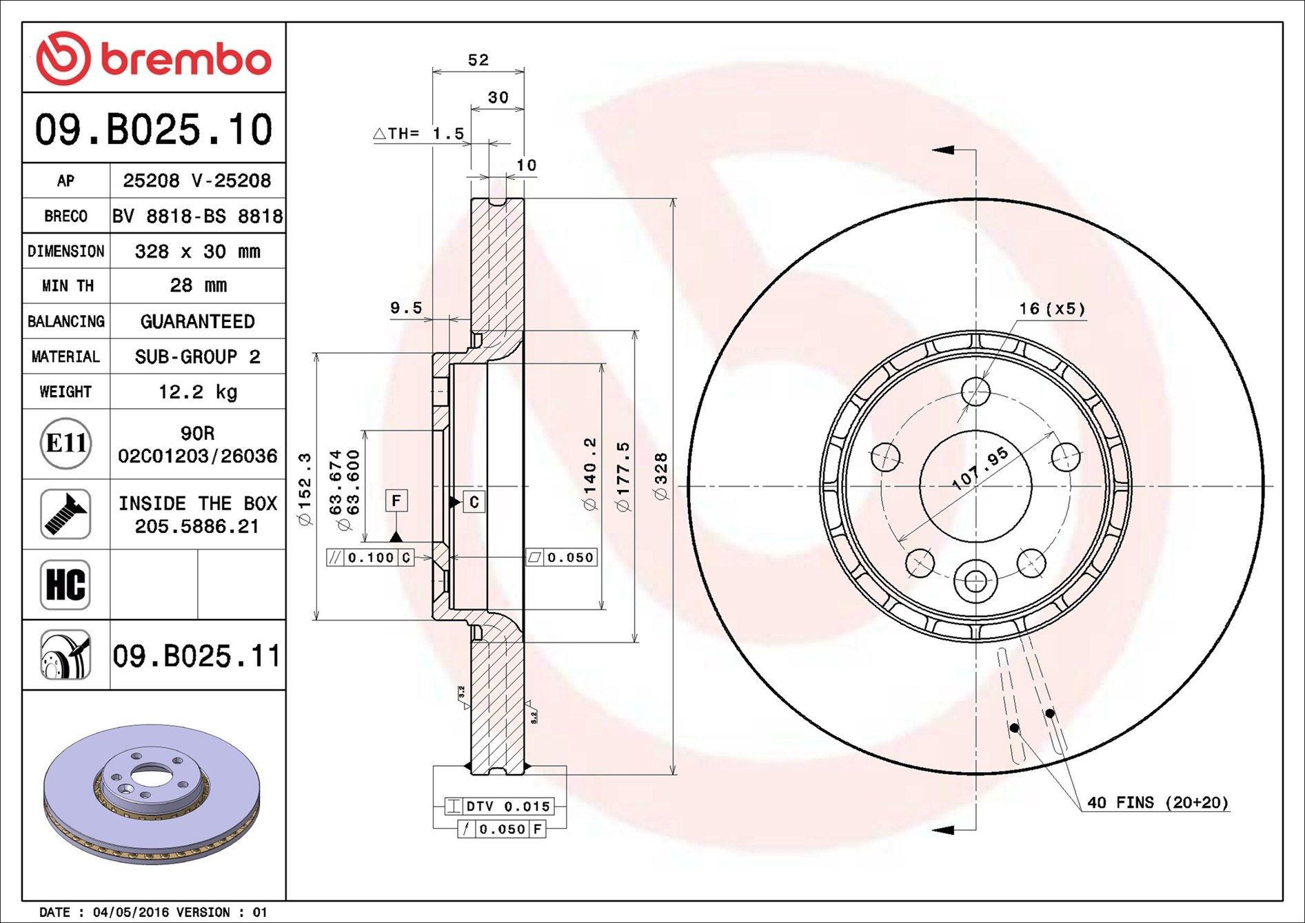 Диск переднього гальма Brembo 09B02511 ціна, від 81.02 USD