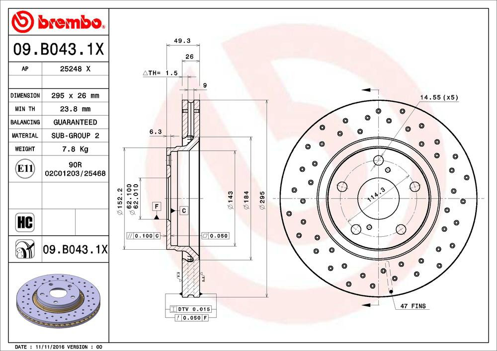Диск гальмівний передній Brembo 09B0431X