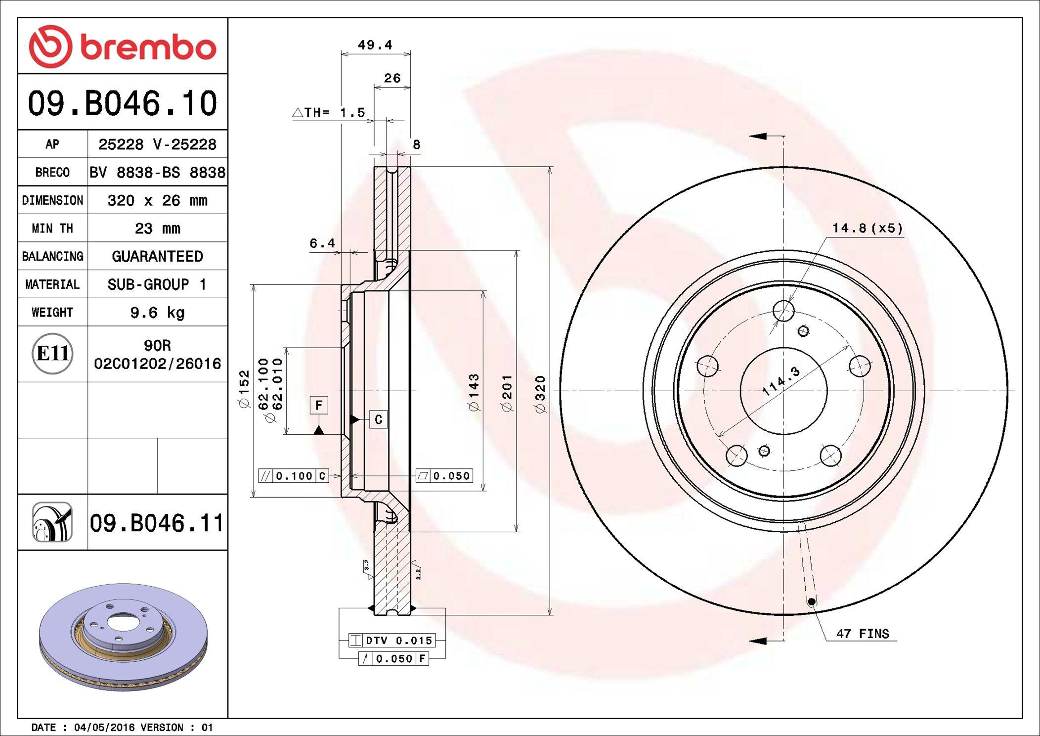 Гальмівні диски передні 09B04611 Brembo