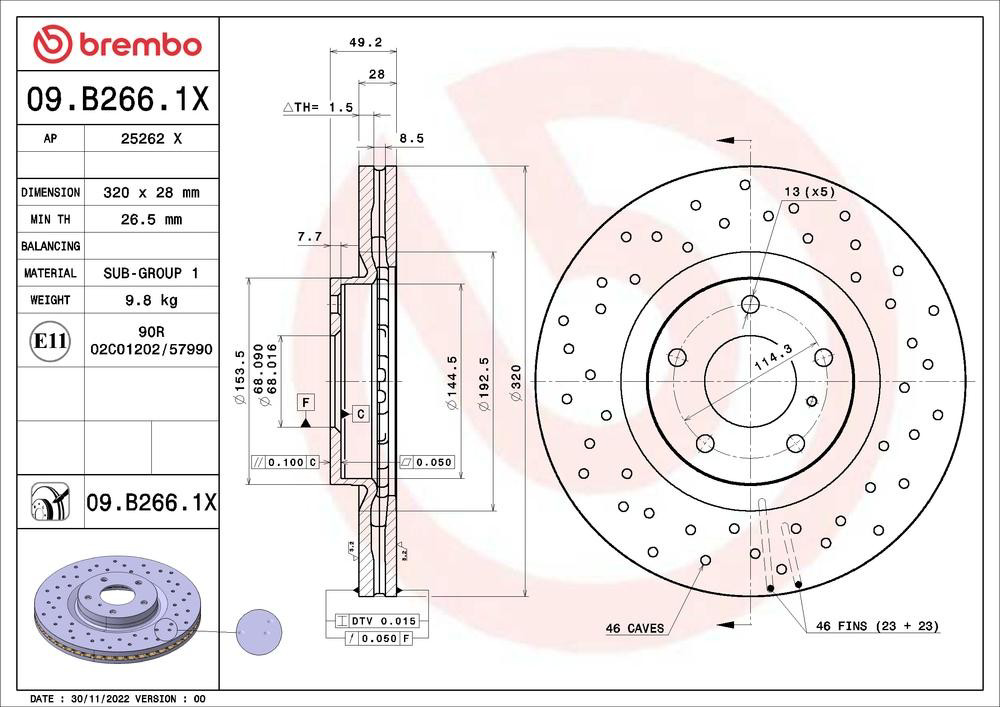 Гальмівні диски передні 09B2661X Brembo