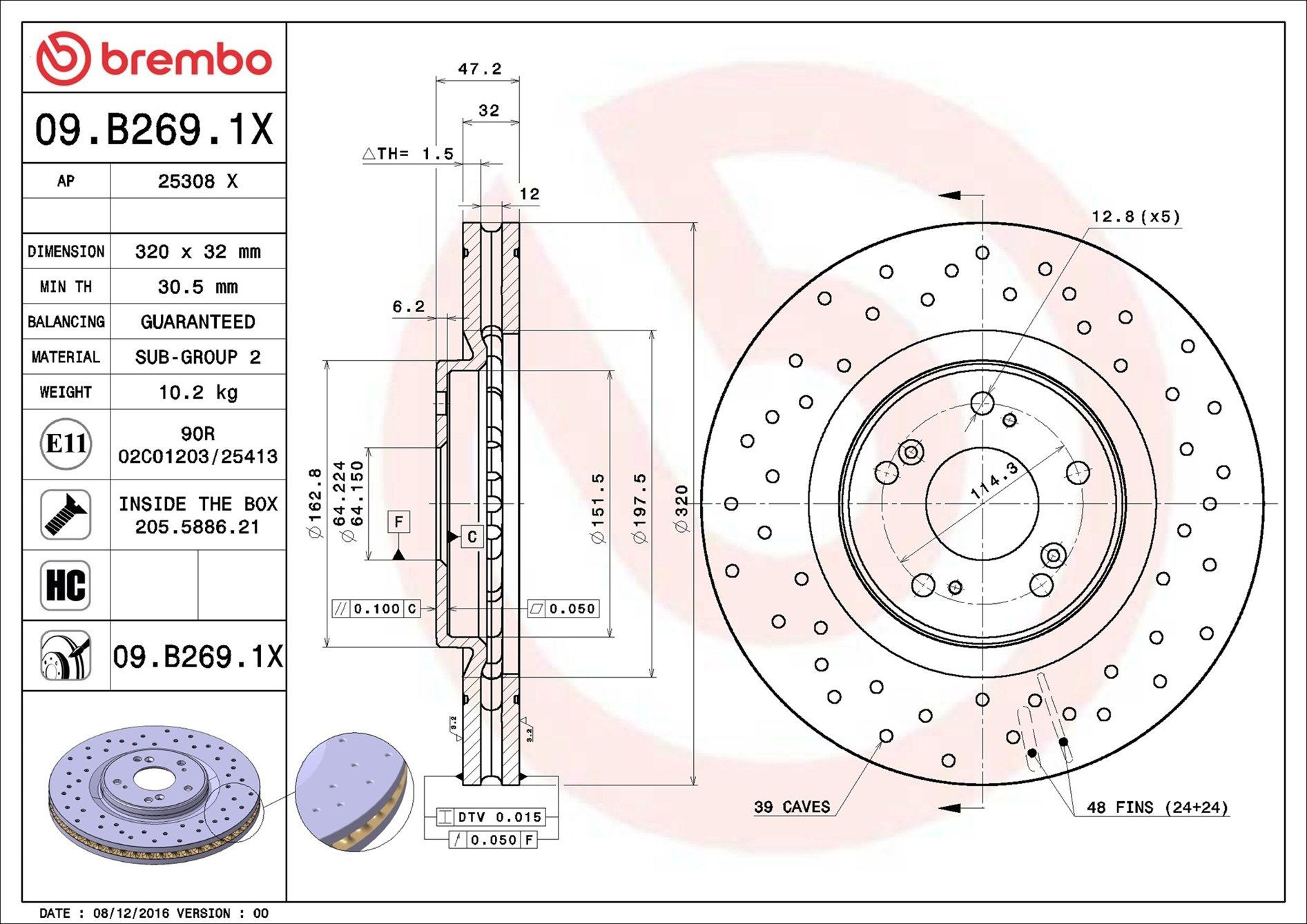 Диск переднього гальма Brembo 09B2691X ціна, від 93.12 USD